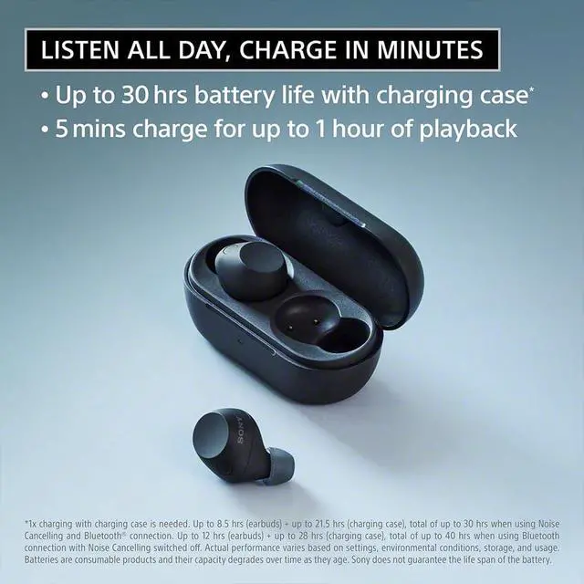 Alt view image 5 of 7 - WF-C710NB Truly Wireless Noise Canceling Earbuds Black Bundle with Mizco Travelocity in-Ear Headphone (Colors May Vary), Converter Adapter and 1 YR CPS Enhanced Protection Pack