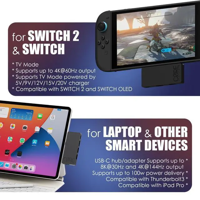Alt view image 6 of 7 - by OneDock Lite: Portable Dock Station with Detachable USB Hub Adapter for Switch 2(2025) /Switch OLED (2021)/Switch (2017) and MacBook, HDMI2.1, 8k@30Hz or 4K@120Hz, USB2.0 Port