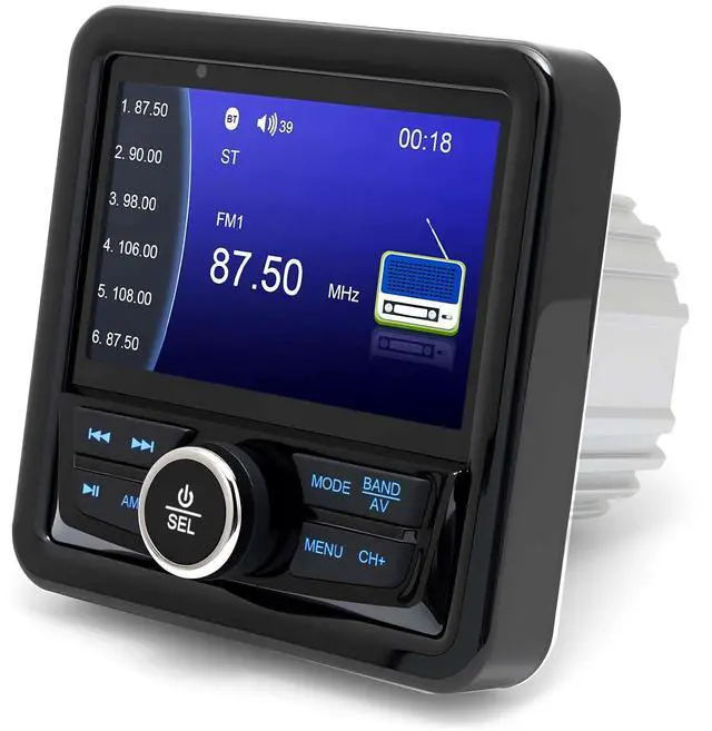 Main image of Marine Boat Stereo Gauge Receiver - Audio Systems, 3.9 Inch Video Playback, Wireless Connection, AM/FM, USB Port, AUX, No CD DVD Player Radio Receiver, MP5 Player Radio Receiver