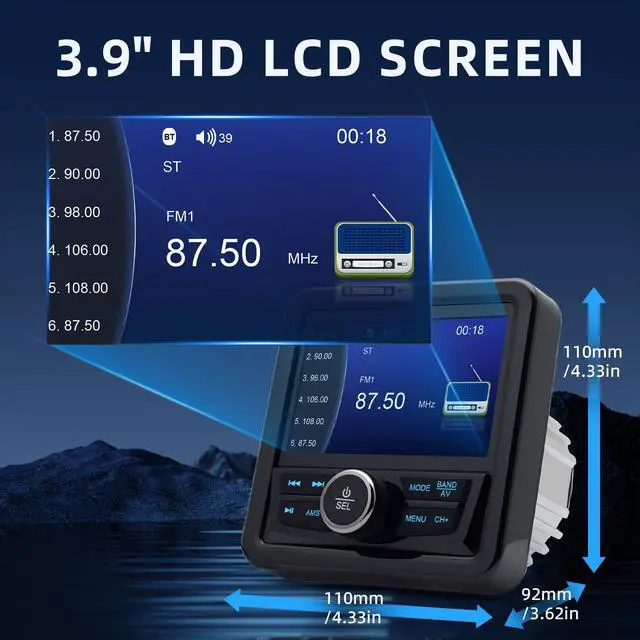 Alt view image 3 of 7 - Marine Boat Stereo Gauge Receiver - Audio Systems, 3.9 Inch Video Playback, Wireless Connection, AM/FM, USB Port, AUX, No CD DVD Player Radio Receiver, MP5 Player Radio Receiver