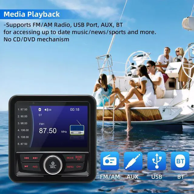Alt view image 5 of 7 - Marine Boat Stereo Gauge Receiver - Audio Systems, 3.9 Inch Video Playback, Wireless Connection, AM/FM, USB Port, AUX, No CD DVD Player Radio Receiver, MP5 Player Radio Receiver