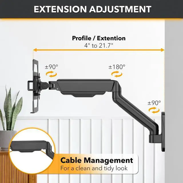 Alt view image 4 of 7 - LTP8017 Laptop Wall Mount | Spring-Assisted Arm for 17"32" Screens, Free-Tilting VESA Laptop Holder, Space-Saving Design, Heavy-Duty Build, Matte Black Finish, Easy DIY Installation
