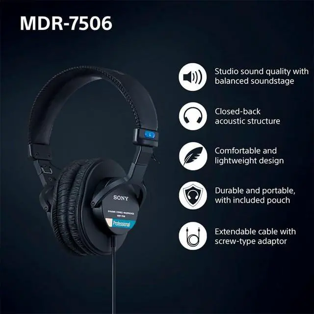 Alt view image 7 of 7 - MDR7506 Professional Large Diaphragm Headphones Bundle with Headphone Case Black and 1 YR CPS Enhanced Protection Pack