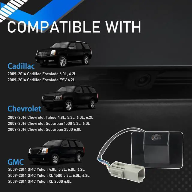 Alt view image 3 of 7 - Rear View Backup Camera Compatible with 09-14 Cadillac Chevy GMC | Compatible With 2009-2014 Cadillac Escalade ESV, Chevrolet Tahoe Suburban 1500 2500, GMC Yukon XL 1500 2500, Replace 22790290