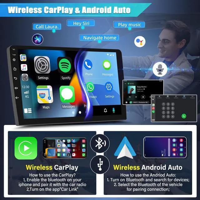Alt view image 3 of 7 - Double Din Android 14 Car Stereo Radio Compatible for Chevy | Compatible for Silverado Compatible for GMC Sierra 2014-2018 with Wireless CarPlay Android Auto Car Radio Audio Receiver
