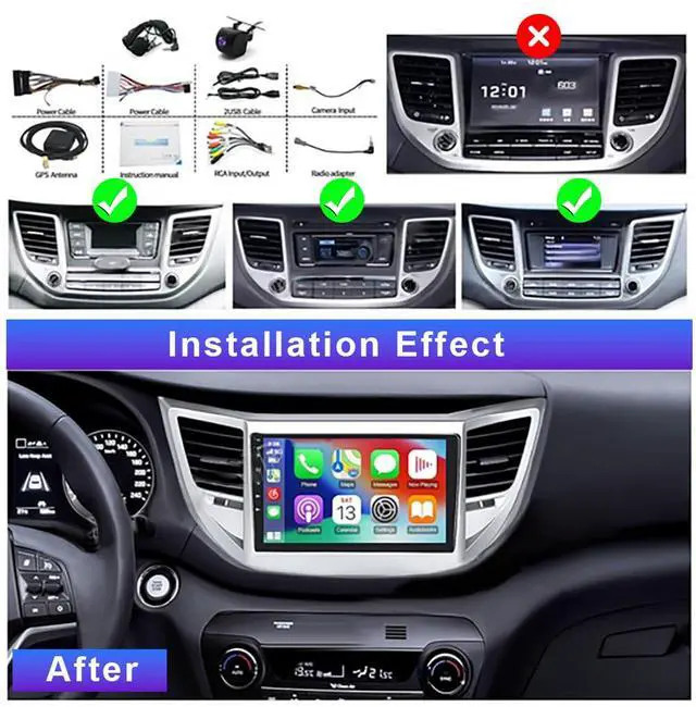 Alt view image 2 of 7 - 2+64G Android 15 Car Radio for Hyundai Tucson 2015 2016 2017 2018 2019, 9 Inch Touch Screen Double Din Car Stereo Backup Camera with Wireless Carplay Android Auto GPS Navigation WiFi Bluetooth FM/RDS
