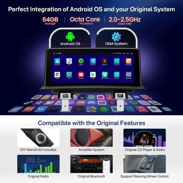 Alt view image 5 of 7 - 10.25 Inch Android Car Stereo for BMW 1 Series E81 E82 E87 E88 (2006-2012) with No Original Display, IPS Touch Screen 2+64GB GPS Navigation Support Wireless CarPlay Android Auto