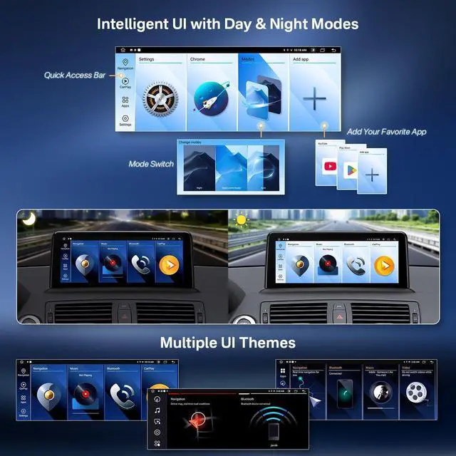 Alt view image 6 of 7 - 10.25 Inch Android Car Stereo for BMW 1 Series E81 E82 E87 E88 (2006-2012) with No Original Display, IPS Touch Screen 2+64GB GPS Navigation Support Wireless CarPlay Android Auto