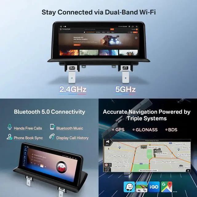 Alt view image 7 of 7 - 10.25 Inch Android Car Stereo for BMW 1 Series E81 E82 E87 E88 (2006-2012) with No Original Display, IPS Touch Screen 2+64GB GPS Navigation Support Wireless CarPlay Android Auto