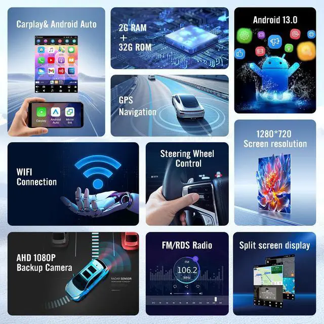 Alt view image 3 of 7 - Android Car Radio for Toyota 4Runner 2003 2004 2005 2006 2007 2008 2009 | 9.7 IPS Touch Screen with Wireless CarPlay Android Auto WiFi GPS Bluetooth/FM/Back-up Camera/SWC/Split Screen