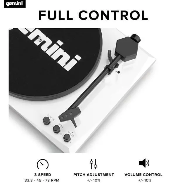 Alt view image 4 of 6 - Bluetooth Turntable with Built-in Speakers, White (TT-900BW) | Bluetooth turntable with built-in speakers - 3-speed, ceramic cartridge - RCA output - easy setup