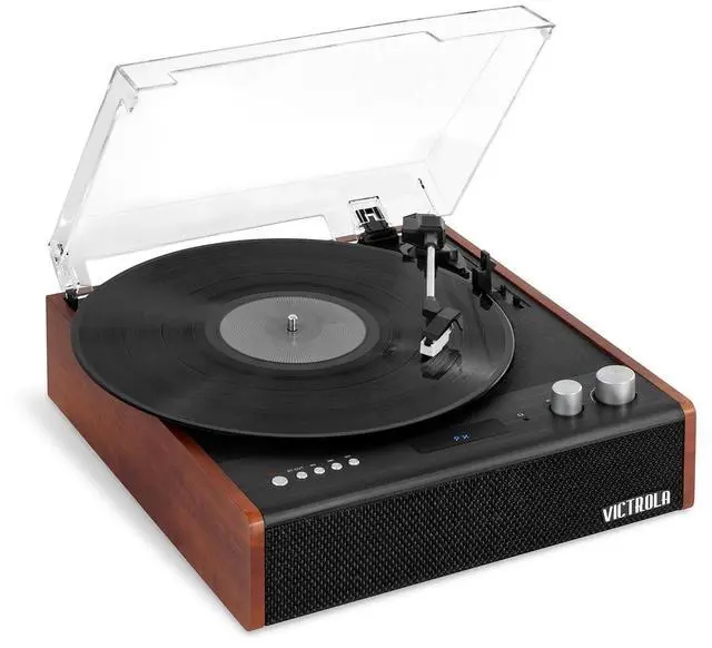 Main image of Brighton Bluetooth Record Player 3-Speed Turntable, Premium Ceramic Stylus, Vinyl Stream for Wireless Streaming, Built-in Speakers, RCA and Headphone Outputs (Black)