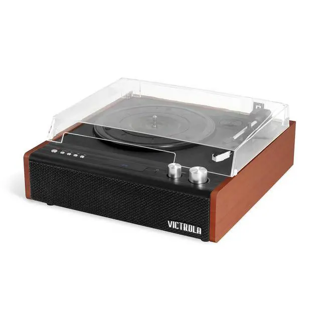 Alt view image 3 of 6 - Brighton Bluetooth Record Player 3-Speed Turntable, Premium Ceramic Stylus, Vinyl Stream for Wireless Streaming, Built-in Speakers, RCA and Headphone Outputs (Black)