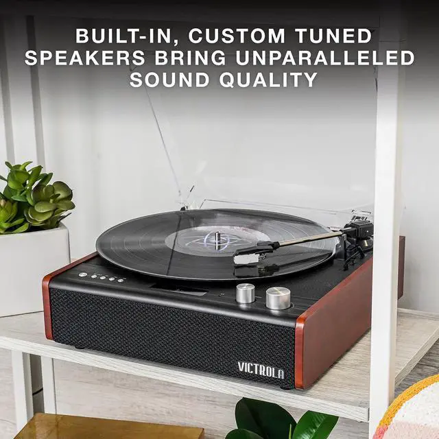 Alt view image 5 of 6 - Brighton Bluetooth Record Player 3-Speed Turntable, Premium Ceramic Stylus, Vinyl Stream for Wireless Streaming, Built-in Speakers, RCA and Headphone Outputs (Black)