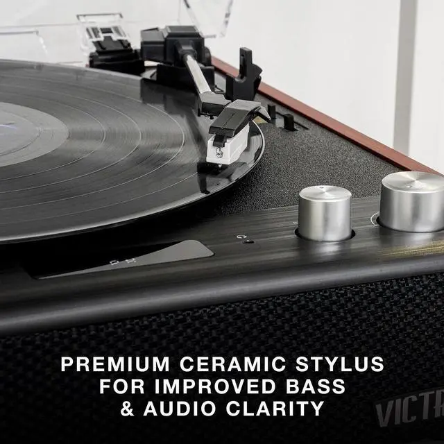 Alt view image 6 of 6 - Brighton Bluetooth Record Player 3-Speed Turntable, Premium Ceramic Stylus, Vinyl Stream for Wireless Streaming, Built-in Speakers, RCA and Headphone Outputs (Black)