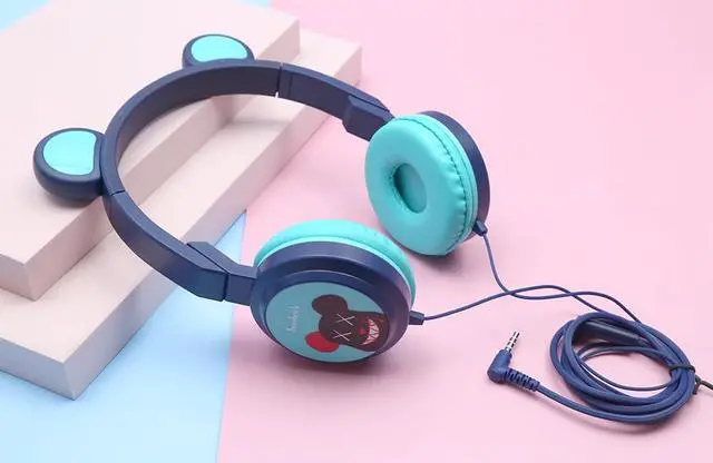 Alt view image 4 of 4 - Kids Wired Headphone for Electronic Drum Set. Foldable and Adjustable, Bear Ear Design 3.5mm Jack