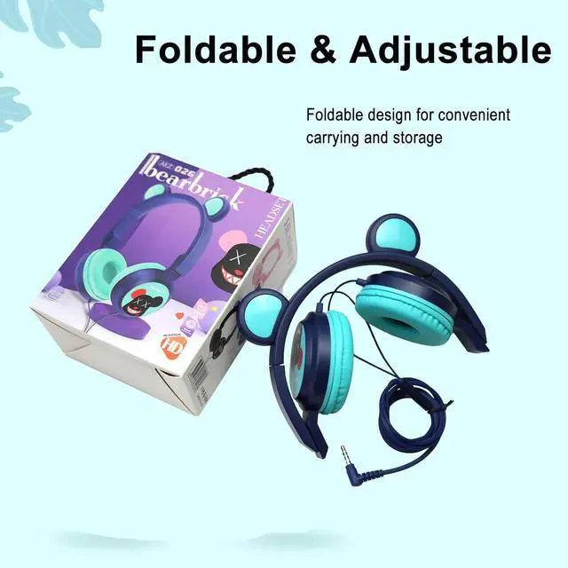 Alt view image 3 of 4 - Kids Wired Headphone for Electronic Drum Set. Foldable and Adjustable, Bear Ear Design 3.5mm Jack