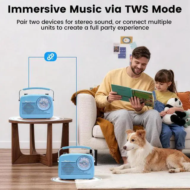 Alt view image 5 of 6 - Portable Radio AM FM Shortwave Vintage Radio, Bluetooth Speaker Plug in Wall, Support USB Drive/TF Card, Easy to Use Large Dial for Seniors Elderly (Blue)