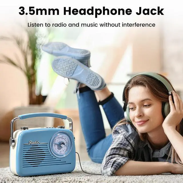 Alt view image 6 of 6 - Portable Radio AM FM Shortwave Vintage Radio, Bluetooth Speaker Plug in Wall, Support USB Drive/TF Card, Easy to Use Large Dial for Seniors Elderly (Blue)
