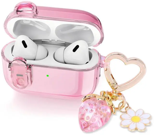 Main image of (with Safety Lock) Clear Case Compatible with AirPods Pro 3 Case 2025 Women, Cute Soft TPU Transparent AirPods Pro 3rd Generation Cases Earbuds Pro3 Girl Strawberries Keychain for Airpod Pro 3, Pink