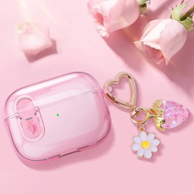 Alt view image 2 of 7 - (with Safety Lock) Clear Case Compatible with AirPods Pro 3 Case 2025 Women, Cute Soft TPU Transparent AirPods Pro 3rd Generation Cases Earbuds Pro3 Girl Strawberries Keychain for Airpod Pro 3, Pink