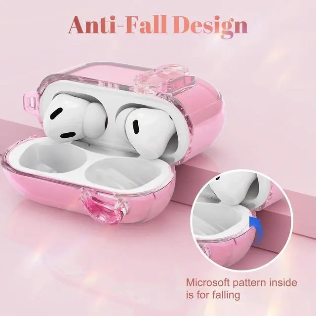Alt view image 4 of 7 - (with Safety Lock) Clear Case Compatible with AirPods Pro 3 Case 2025 Women, Cute Soft TPU Transparent AirPods Pro 3rd Generation Cases Earbuds Pro3 Girl Strawberries Keychain for Airpod Pro 3, Pink
