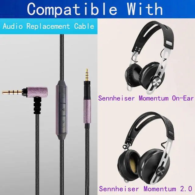 Alt view image 3 of 6 - Audio Cable Compatible with Sennheiser Momentum 4 Momentum 3 Momentum 2.0 HD450BT PXC550 HD400S Headphones in-line Mic Control Headphone Cord for Musician Audiophile 4.9ft w/mic