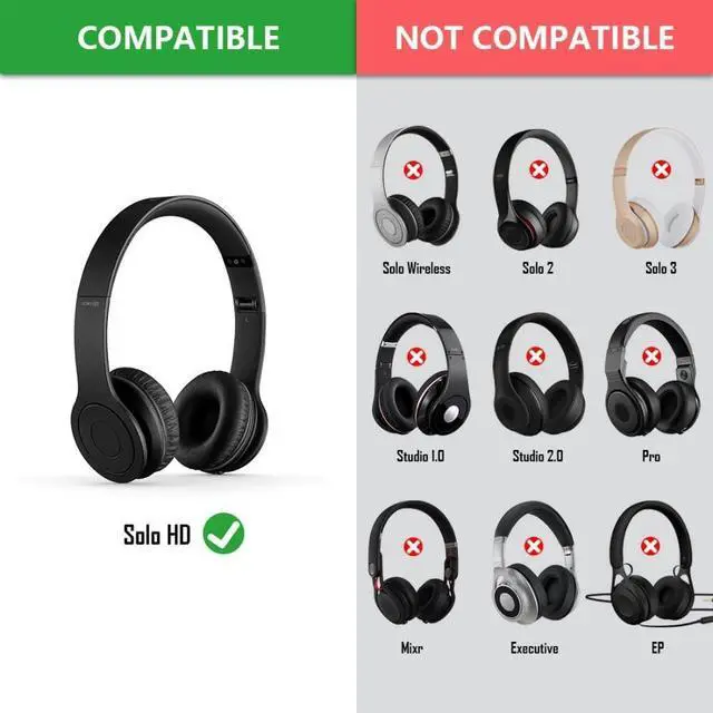 Alt view image 2 of 6 - Beats Solo HD Wired Ear Pads, Oval-Shaped Protein Leather Memory Foam Earpads Ear Cushion for Monster Beats Solo HD 1.0 Wired Headphones (Black)