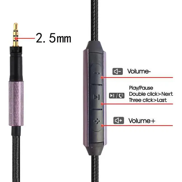 Alt view image 4 of 6 - Audio Cable Compatible with Sennheiser Momentum 4 Momentum 3 Momentum 2.0 HD450BT PXC550 HD400S Headphones in-line Mic Control Headphone Cord for Musician Audiophile 4.9ft w/mic