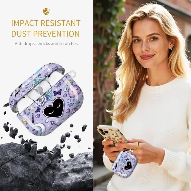 Alt view image 4 of 6 - Case for AirPod Pro 3 Case 2025, Slim Shockproof Protective Cover with Keychain Ring, Wireless Charging Compatible, Stylish Durable Design for Women(Skulls Roses Crystals Bats Hearts Moons)