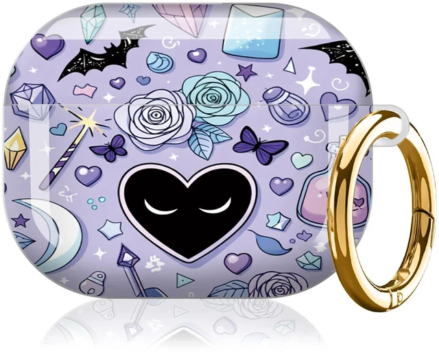 Main image of Case for AirPod Pro 3 Case 2025, Slim Shockproof Protective Cover with Keychain Ring, Wireless Charging Compatible, Stylish Durable Design for Women(Skulls Roses Crystals Bats Hearts Moons)