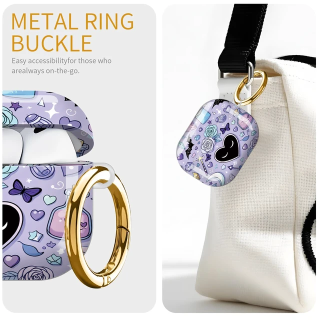 Alt view image 2 of 6 - Case for AirPod Pro 3 Case 2025, Slim Shockproof Protective Cover with Keychain Ring, Wireless Charging Compatible, Stylish Durable Design for Women(Skulls Roses Crystals Bats Hearts Moons)