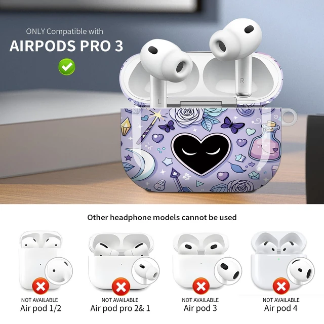 Alt view image 3 of 6 - Case for AirPod Pro 3 Case 2025, Slim Shockproof Protective Cover with Keychain Ring, Wireless Charging Compatible, Stylish Durable Design for Women(Skulls Roses Crystals Bats Hearts Moons)