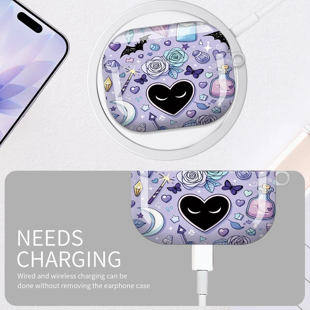 Alt view image 5 of 6 - Case for AirPod Pro 3 Case 2025, Slim Shockproof Protective Cover with Keychain Ring, Wireless Charging Compatible, Stylish Durable Design for Women(Skulls Roses Crystals Bats Hearts Moons)