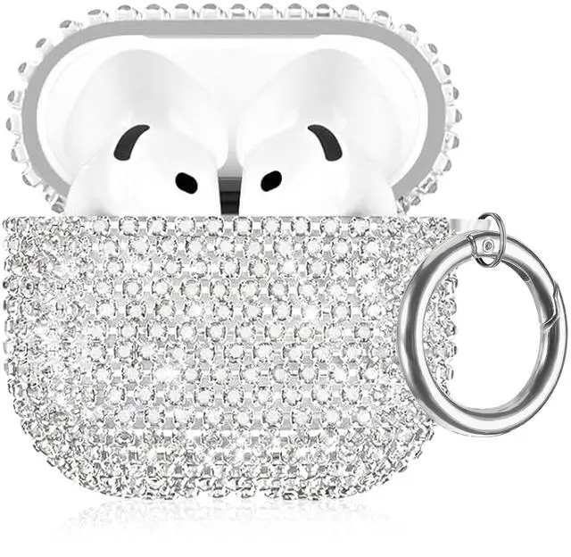 Main image of Bling Case Compatible with AirPods 4th Generation (2024), Sparkling Diamond Case for AirPods 4 Case Bling Rhinestones for Women, Shockproof Protective Cute Cover with Keychain - Silver