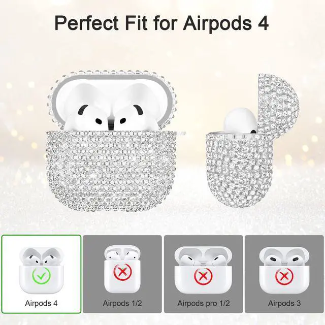Alt view image 2 of 7 - Bling Case Compatible with AirPods 4th Generation (2024), Sparkling Diamond Case for AirPods 4 Case Bling Rhinestones for Women, Shockproof Protective Cute Cover with Keychain