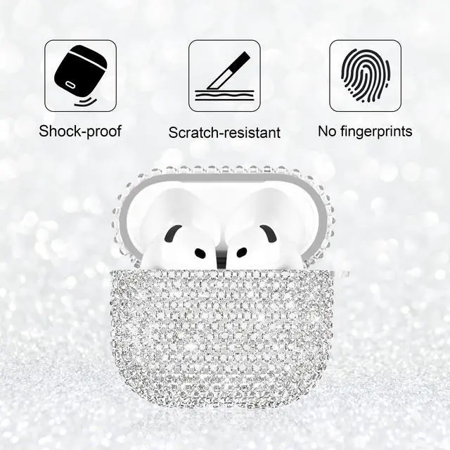 Alt view image 4 of 7 - Bling Case Compatible with AirPods 4th Generation (2024), Sparkling Diamond Case for AirPods 4 Case Bling Rhinestones for Women, Shockproof Protective Cute Cover with Keychain