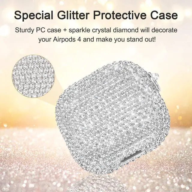 Alt view image 3 of 7 - Bling Case Compatible with AirPods 4th Generation (2024), Sparkling Diamond Case for AirPods 4 Case Bling Rhinestones for Women, Shockproof Protective Cute Cover with Keychain