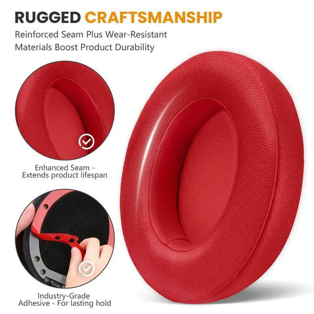 Alt view image 3 of 6 - Replacement Ear Pads Cushions for Beats Studio 2 & 3 Wireless Headphones, Earpads Covers Compatible with Studio 2.0 & 3.0 (B0501, B0500, A1914), Softer Memory Foam, Better Noise Isolation (Red)