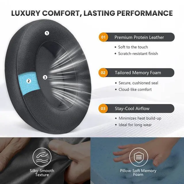 Alt view image 2 of 6 - Replacement Ear Pads Cushions for Beats Studio 2 & 3 Wireless Headphones, Earpads Covers Compatible with Studio 2.0 & 3.0 (B0501, B0500, A1914), Softer Memory Foam, Better Noise Isolation (Titanium)