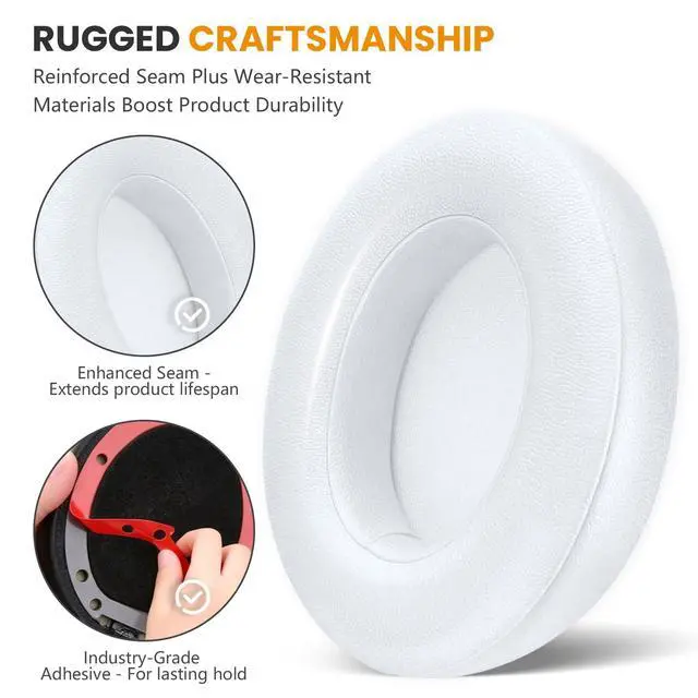 Alt view image 3 of 6 - Replacement Ear Pads Cushions for Beats Studio 2 & 3 Wireless Headphones, Earpads Covers Compatible with Studio 2.0 & 3.0 (B0501, B0500, A1914), Softer Memory Foam, Better Noise Isolation (White)