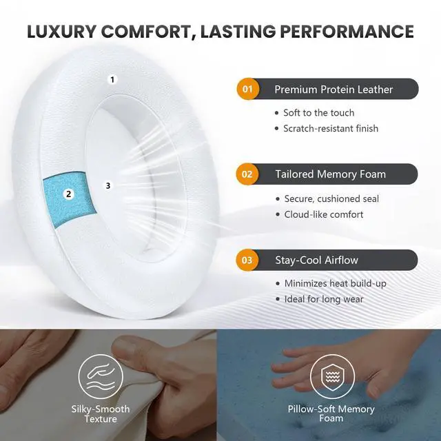 Alt view image 2 of 6 - Replacement Ear Pads Cushions for Beats Studio 2 & 3 Wireless Headphones, Earpads Covers Compatible with Studio 2.0 & 3.0 (B0501, B0500, A1914), Softer Memory Foam, Better Noise Isolation (White)