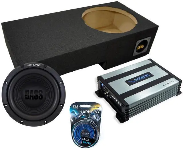 Main image of Alpine W10S4 Fits 2001-2005 Ford Explorer Sport Trac Sub Box Amp Wiring Kit | Sealed loaded enclosure, 250 watt RMS bass upgrade, 8 gauge install package, single 10 inch subwoofer, specific design