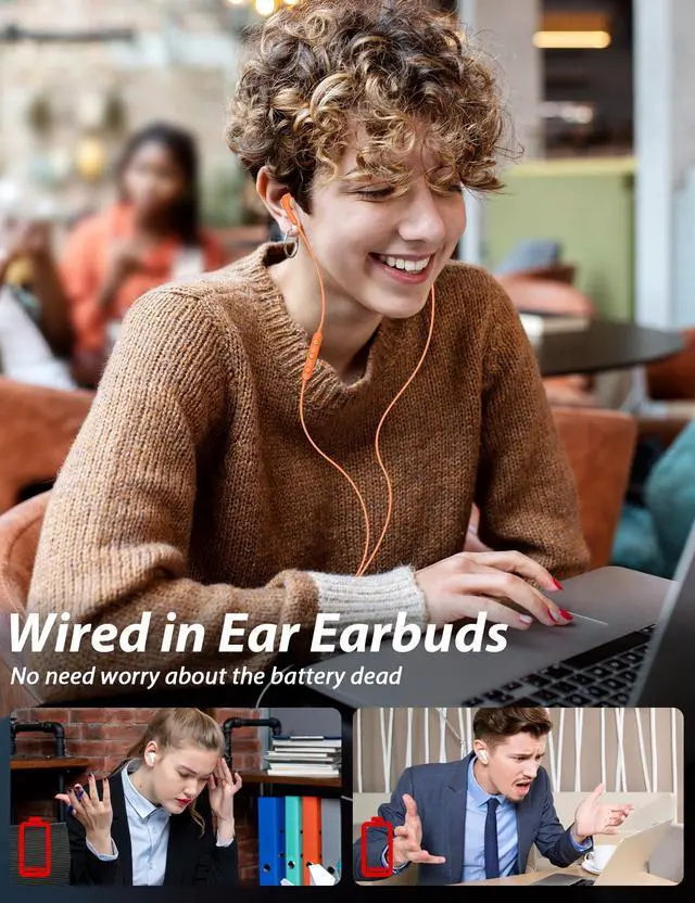 Alt view image 5 of 6 - USB C Earbuds for iPhone 17 Pro Max Air 16 15 Plus/iPad Air Orange | Wired Headphones for Android with Mic Type C Plug HiFi Stereo Earphones for Samsung Galaxy S25 S26 Ultra S24 S23 Pixel 9a 8a