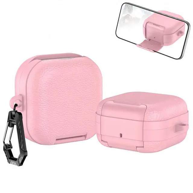 Main image of Case for Samsung Galaxy Buds 4 & Galaxy Buds 4 Pro (2026),Case Compatible with Samsung Buds 4 / Buds 4 Pro,Leather Texture Earbud Cover with Integrated Phone Stand Secure Lock Buckle,Sturdy Carabiner