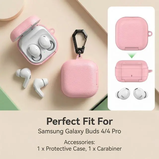Alt view image 5 of 7 - Case for Samsung Galaxy Buds 4 & Galaxy Buds 4 Pro (2026),Case Compatible with Samsung Buds 4 / Buds 4 Pro,Leather Texture Earbud Cover with Integrated Phone Stand Secure Lock Buckle,Sturdy Carabiner
