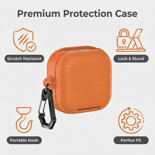 Alt view image 2 of 7 - Case for Samsung Galaxy Buds 4 & Galaxy Buds 4 Pro (2026),Case Compatible with Samsung Buds 4 / Buds 4 Pro,Leather Texture Earbud Cover with Integrated Phone Stand Secure Lock Buckle,Sturdy Carabiner