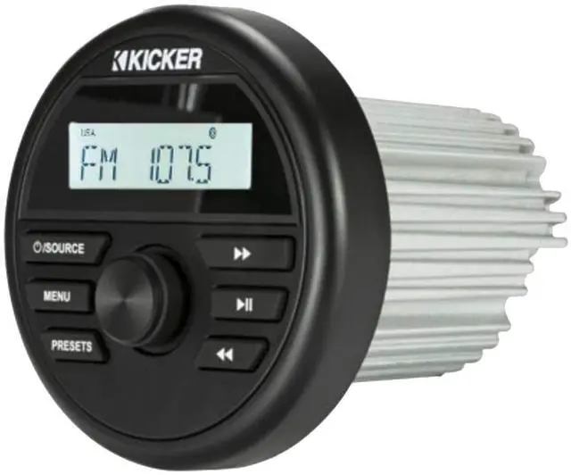 Alt view image 2 of 5 - 46KMC2 Marine Bluetooth All-Weather AM/FM USB/AUX Gauge Style Media Center Receiver W/Black Cover, 2X 6.5 150W Max Power 2-Way Black Boat Audio Speakers, 50 Feet 16 Gauge Speaker Wire