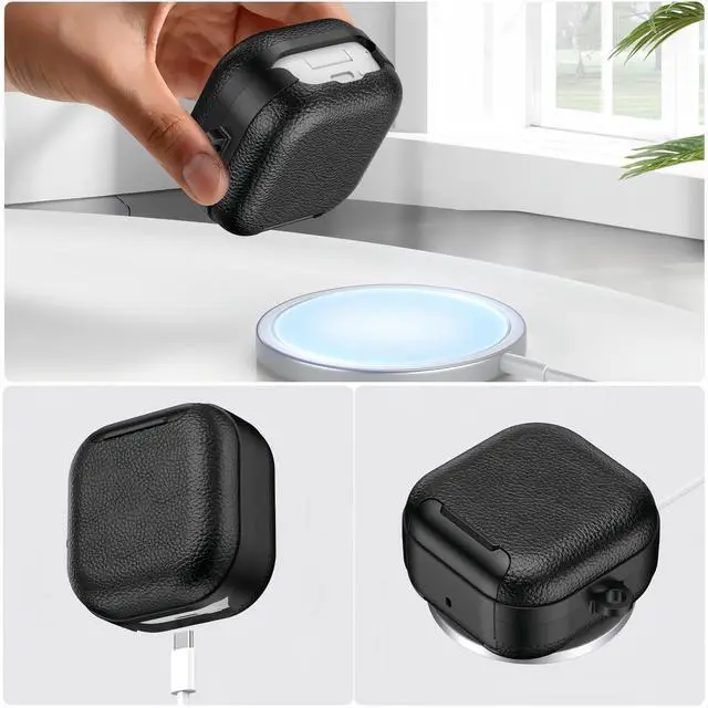 Alt view image 7 of 7 - Case for Samsung Galaxy Buds 4 & Galaxy Buds 4 Pro (2026),Case Compatible with Samsung Buds 4 / Buds 4 Pro,Leather Texture Earbud Cover with Integrated Phone Stand Secure Lock Buckle,Sturdy Carabiner