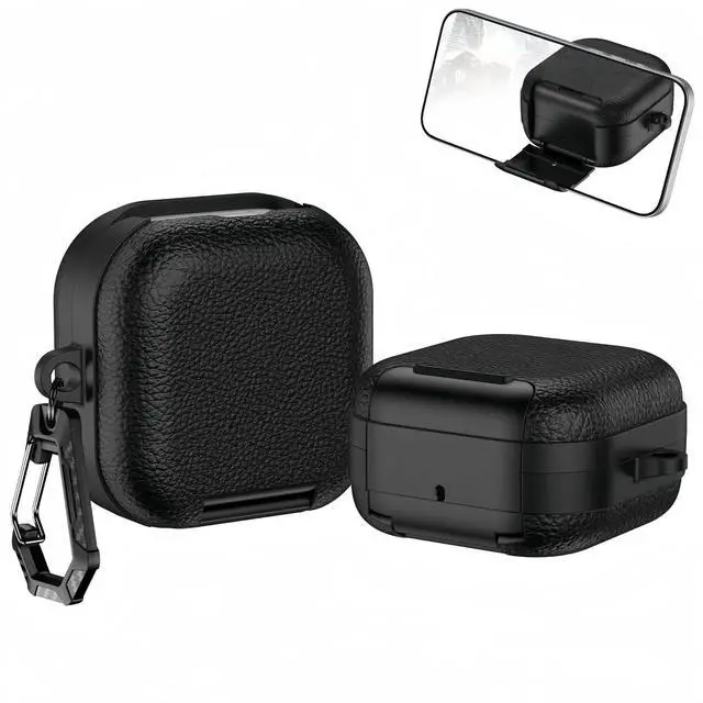 Main image of Case for Samsung Galaxy Buds 4 & Galaxy Buds 4 Pro (2026),Case Compatible with Samsung Buds 4 / Buds 4 Pro,Leather Texture Earbud Cover with Integrated Phone Stand Secure Lock Buckle,Sturdy Carabiner